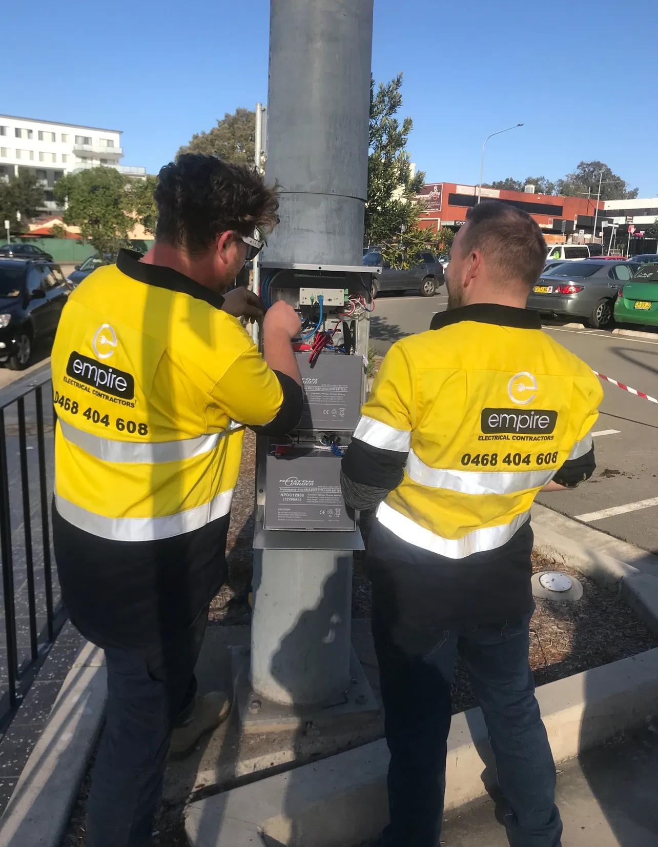 Empire electricians repairing a street pole electrical fault in Sydney